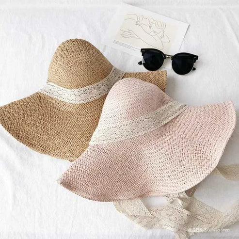 Cappello da spiaggia con nastro in pizzo - rosa / universale