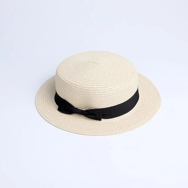 Cappello da spiaggia con nastro nero - beige chiaro / universale