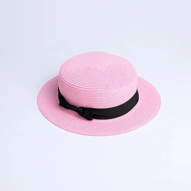 Cappello da spiaggia con nastro nero - rosa chiaro / universale