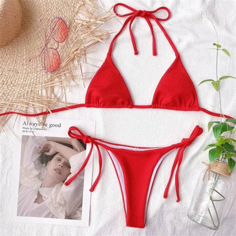 Costume da bagno a due pezzi classico con lacci - rosso / s