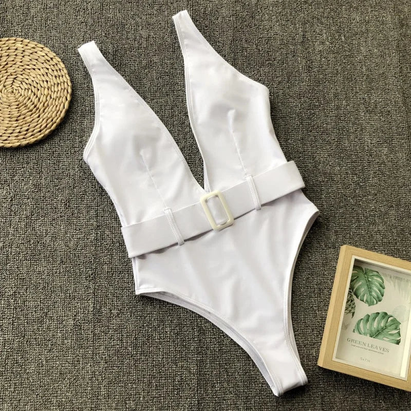 Costume da bagno intero con cintura in vita - bianco / s