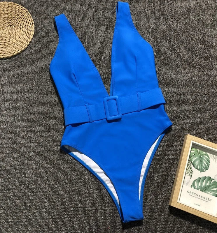 Costume da bagno intero con cintura in vita - blu / s