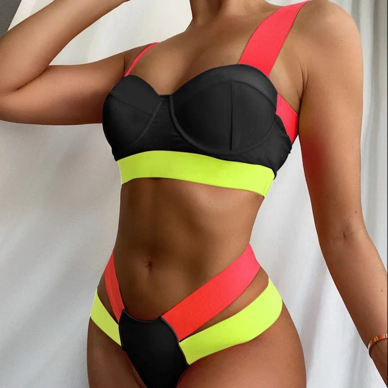 Costume da bagno neon a due pezzi - nero / s