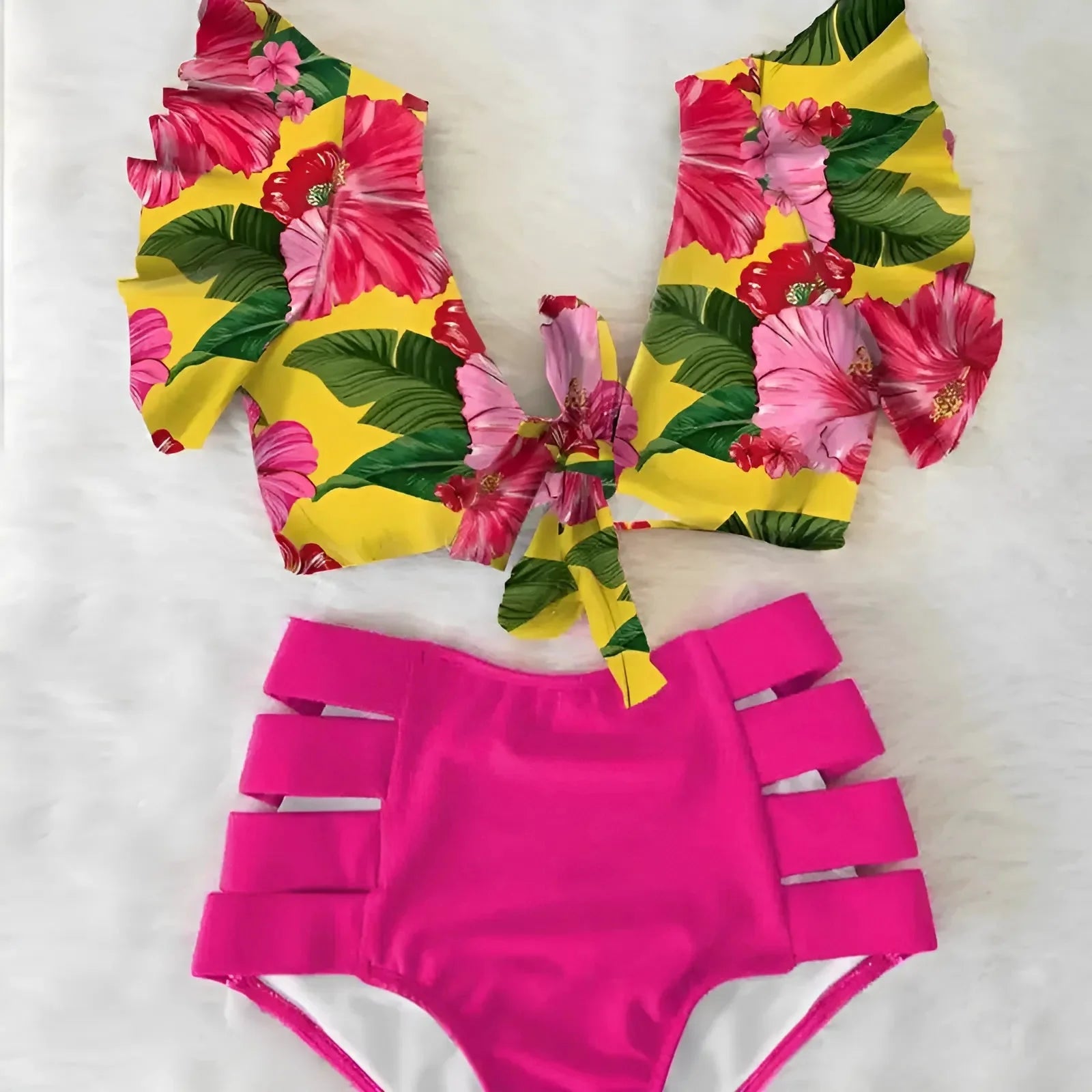 Rosa Scuro Costume da bagno a due pezzi con top decorativo