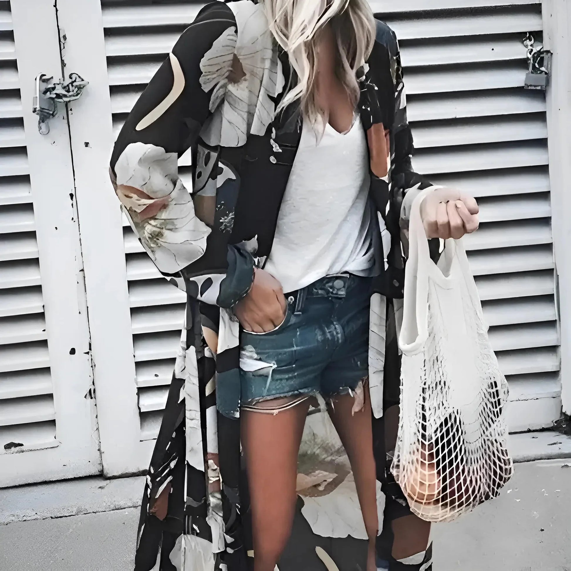  Kimono da spiaggia con stampa floreale