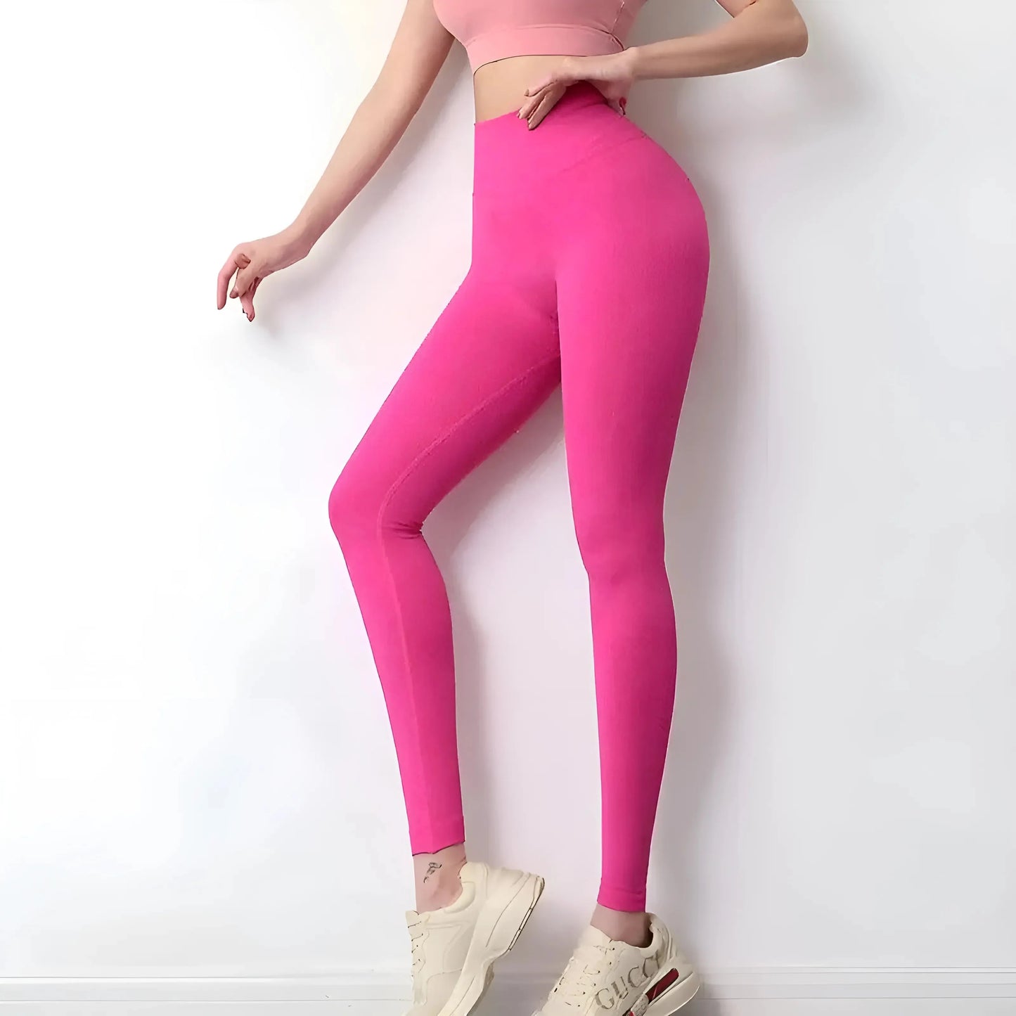 Fucsia Leggings Donna Classici a Vita Alta