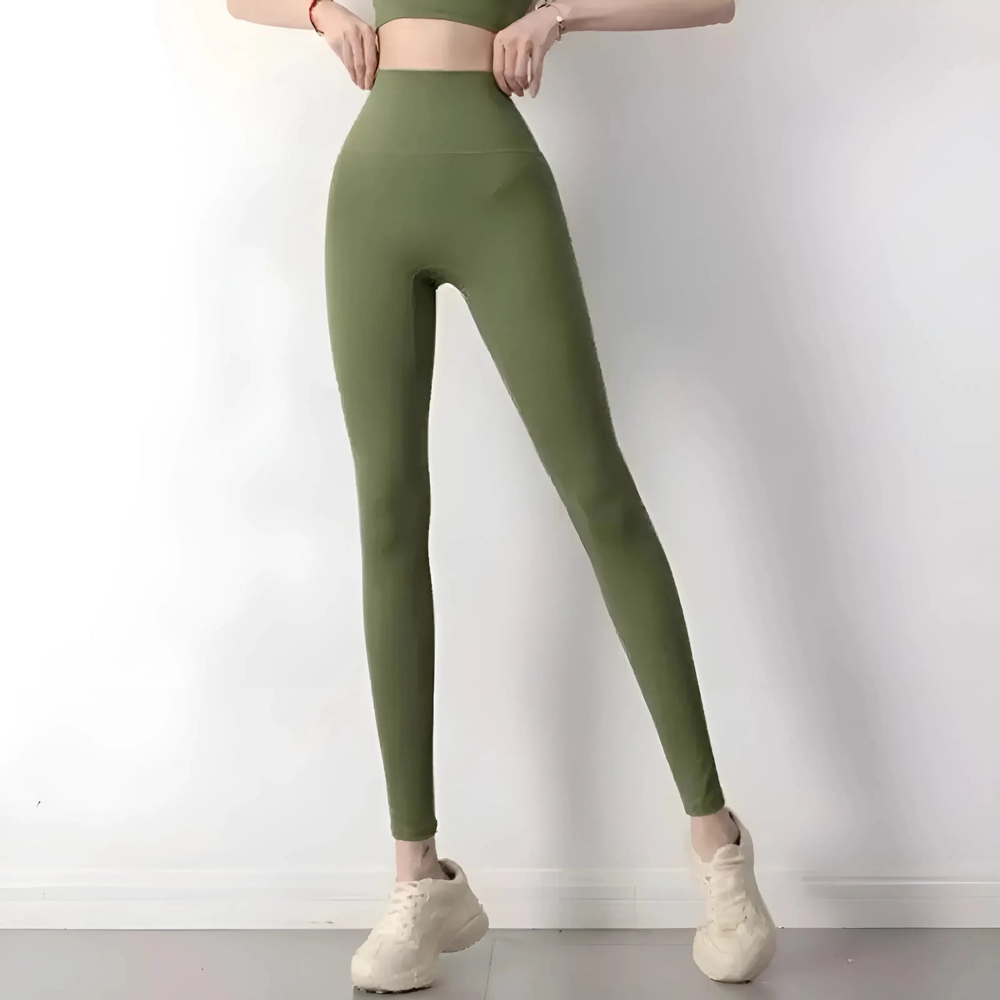 Verde Leggings Donna Classici a Vita Alta