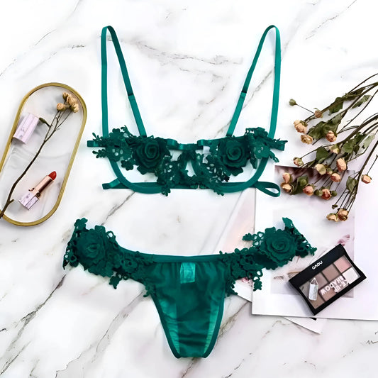 Verde Set di Lingerie in Pizzo Floreale