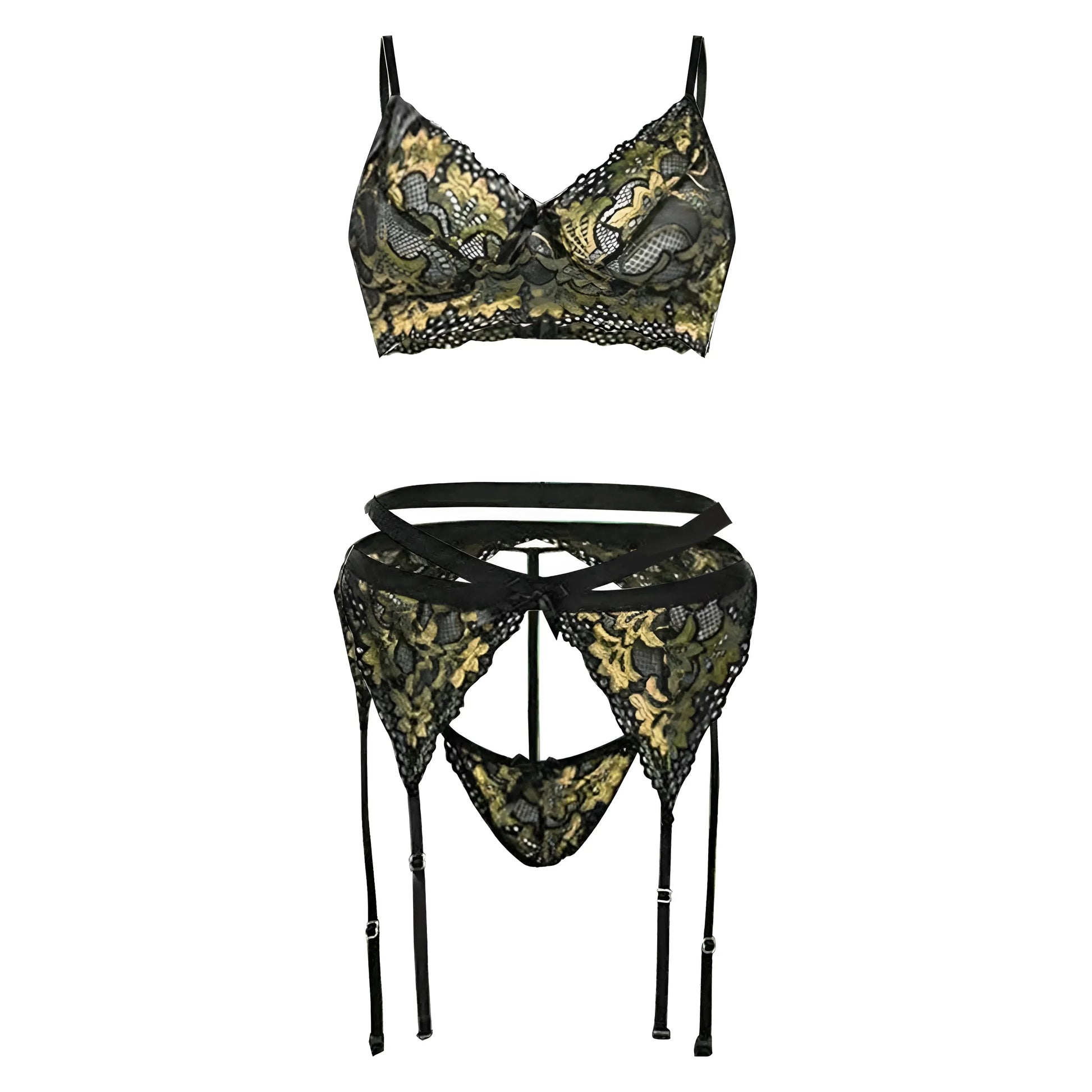 Verde Set di Lingerie in Pizzo con Cintura Reggicalze