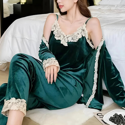 Verde Set da Notte con Pizzo