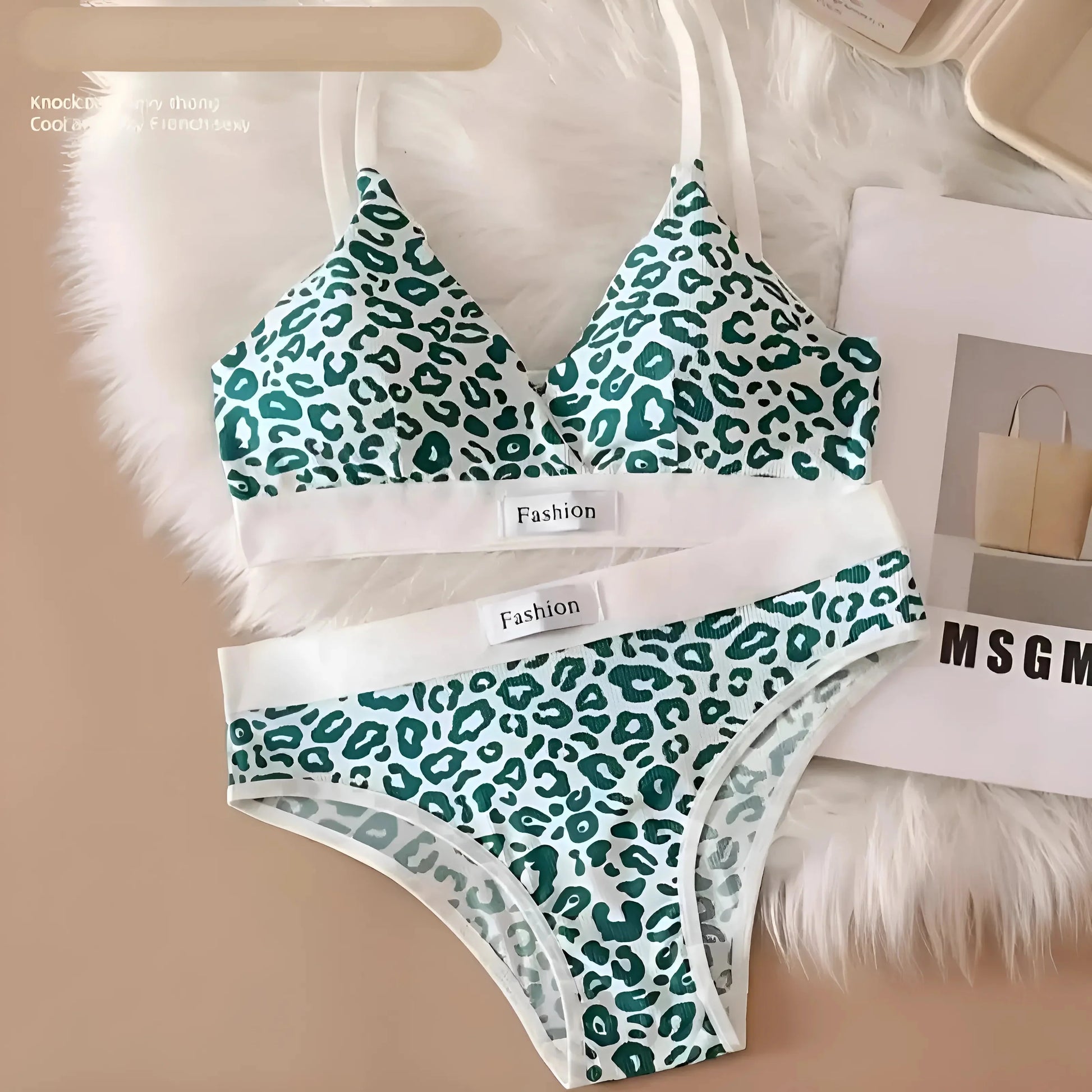 Verde Set di Lingerie a Stampa Leopardo