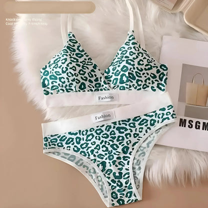 Verde Set di Lingerie a Stampa Leopardo