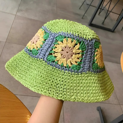 Verde Cappello di Paglia con Fiori