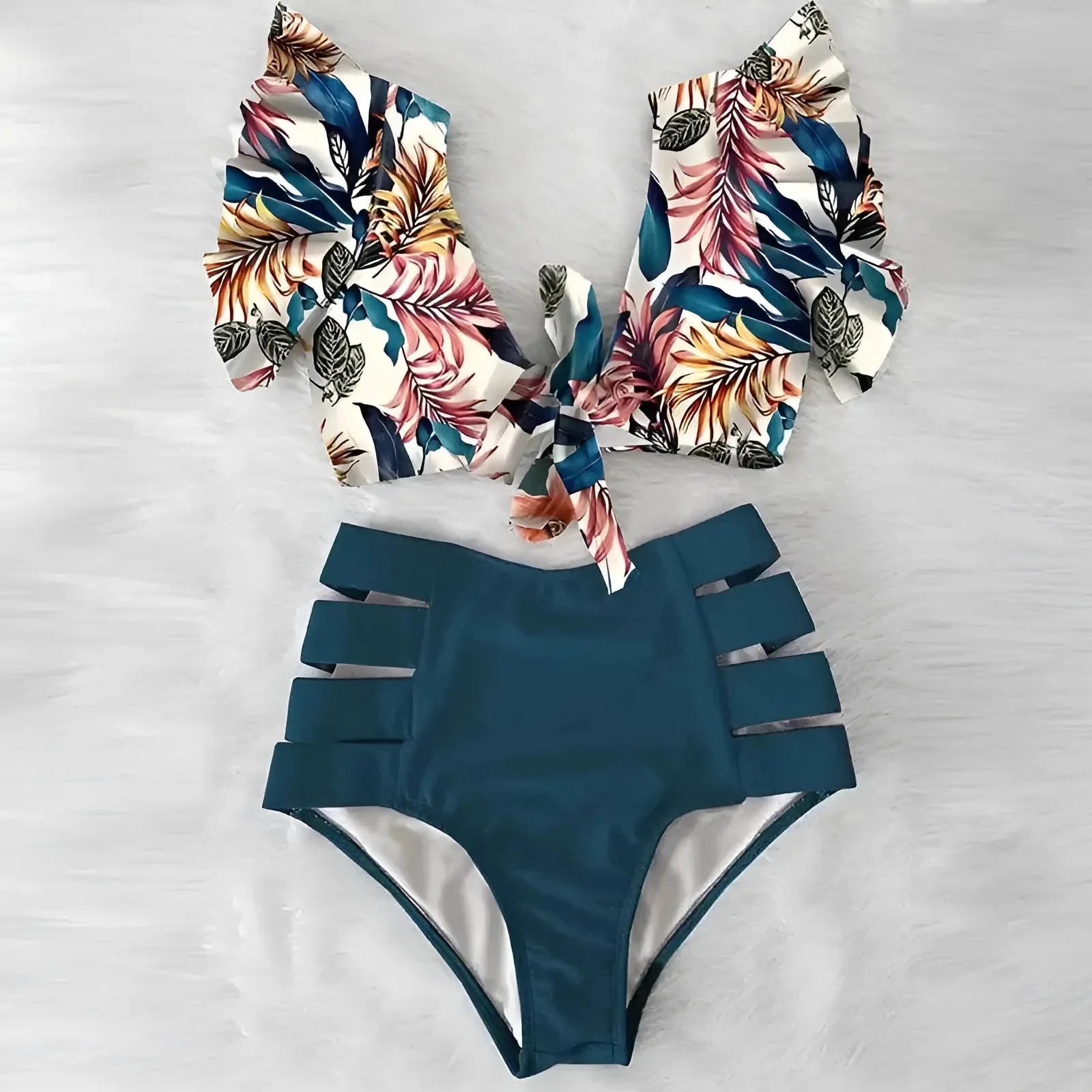 Verde Costume da bagno a due pezzi con top decorativo