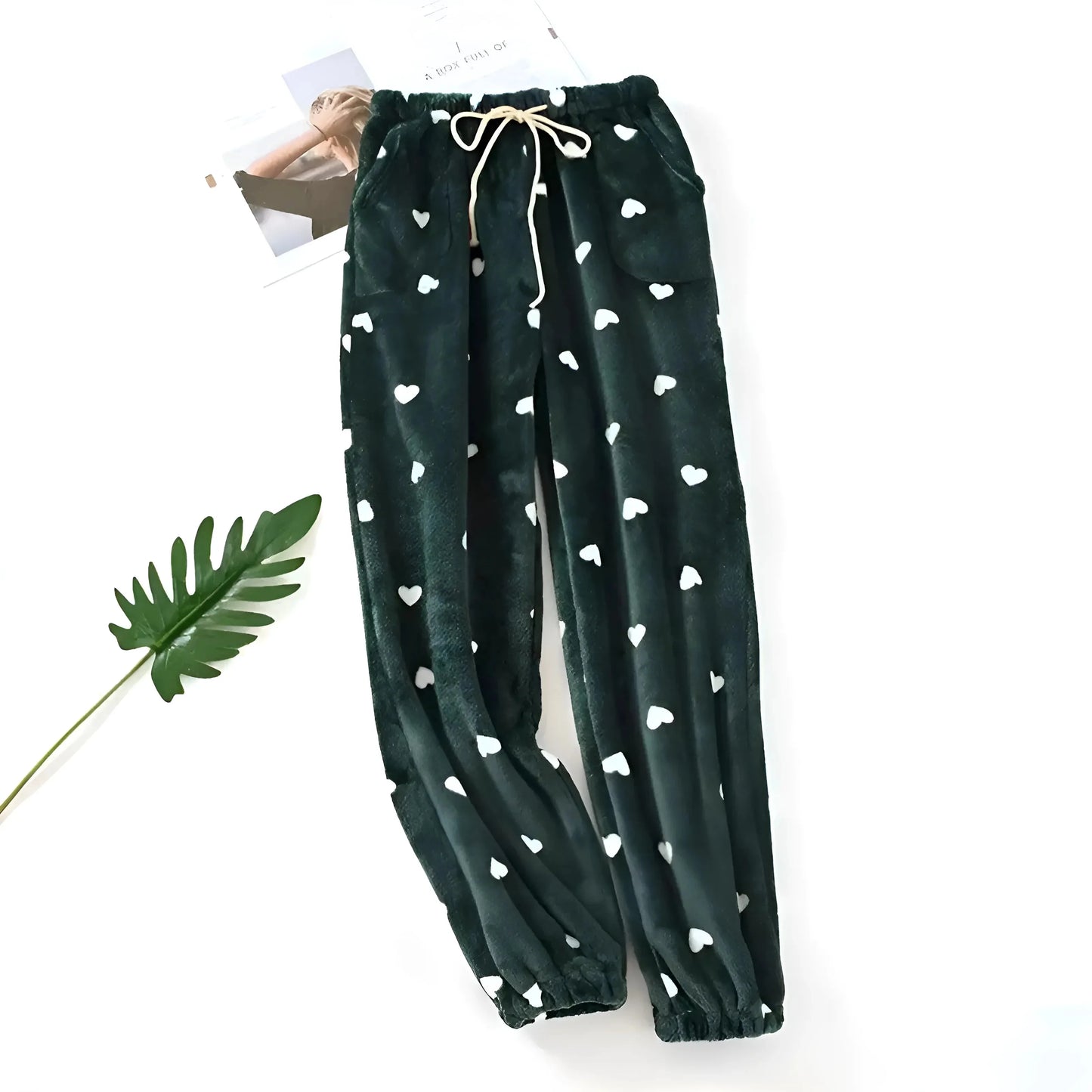 Verde Pantaloni da notte con stampa a cuore per donna