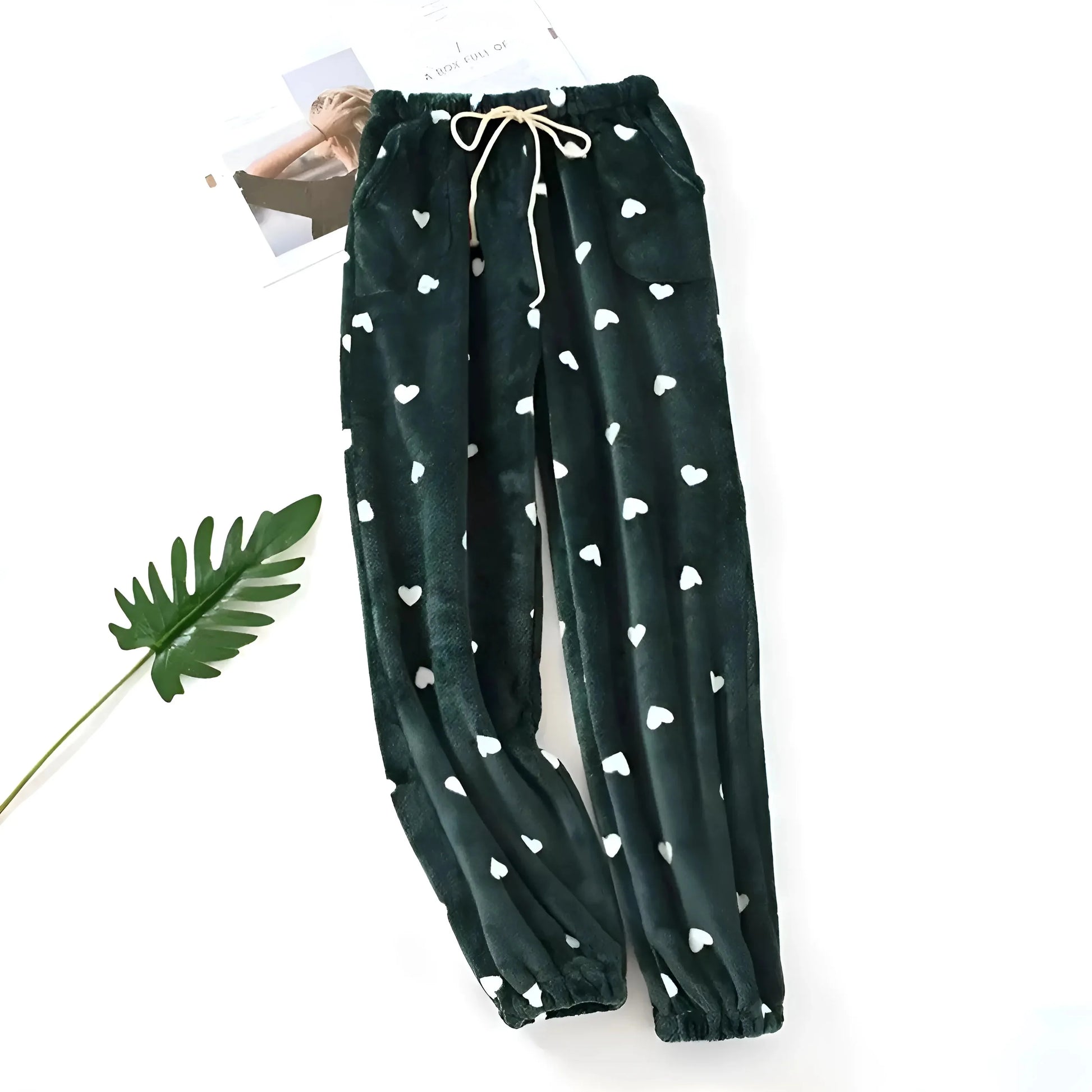 Verde Pantaloni da notte con stampa a cuore per donna