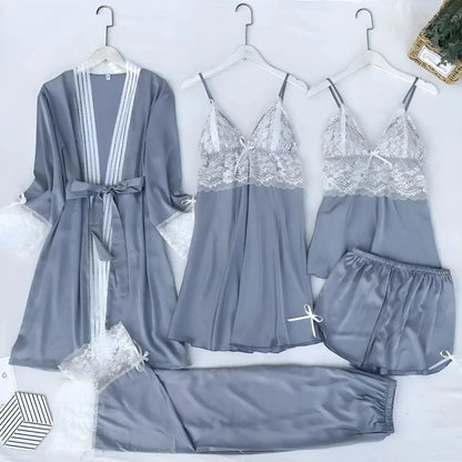 Grigio Set da notte in satin a cinque pezzi