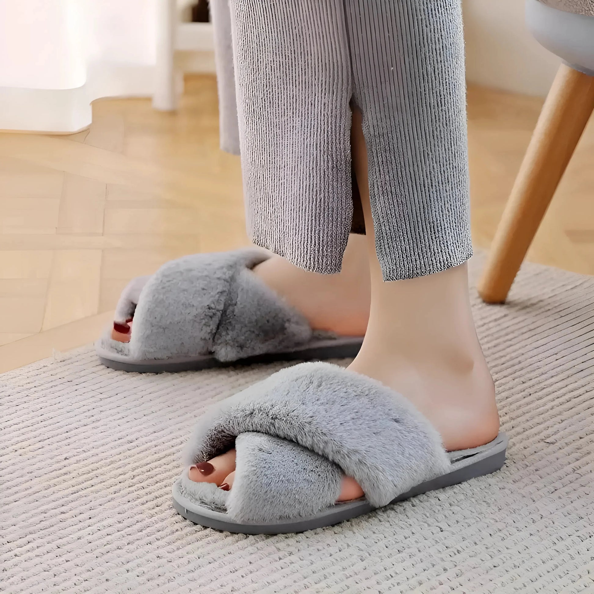 Grigio Pantofole Fluffy da Donna