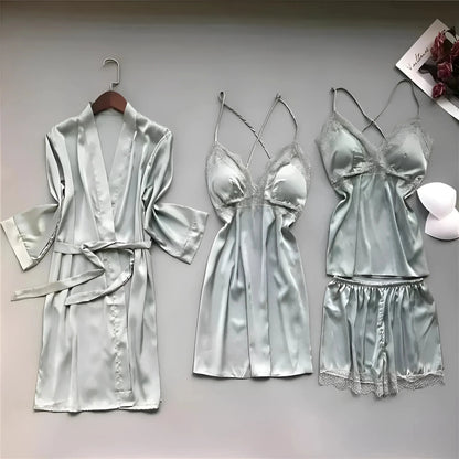 Grigio Set da notte in satin a quattro pezzi