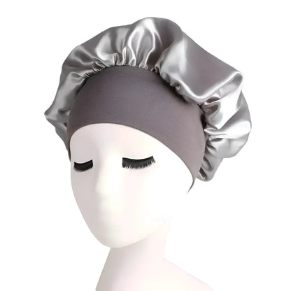 Grigio Cappello da notte in satin con ampia fascia elastica