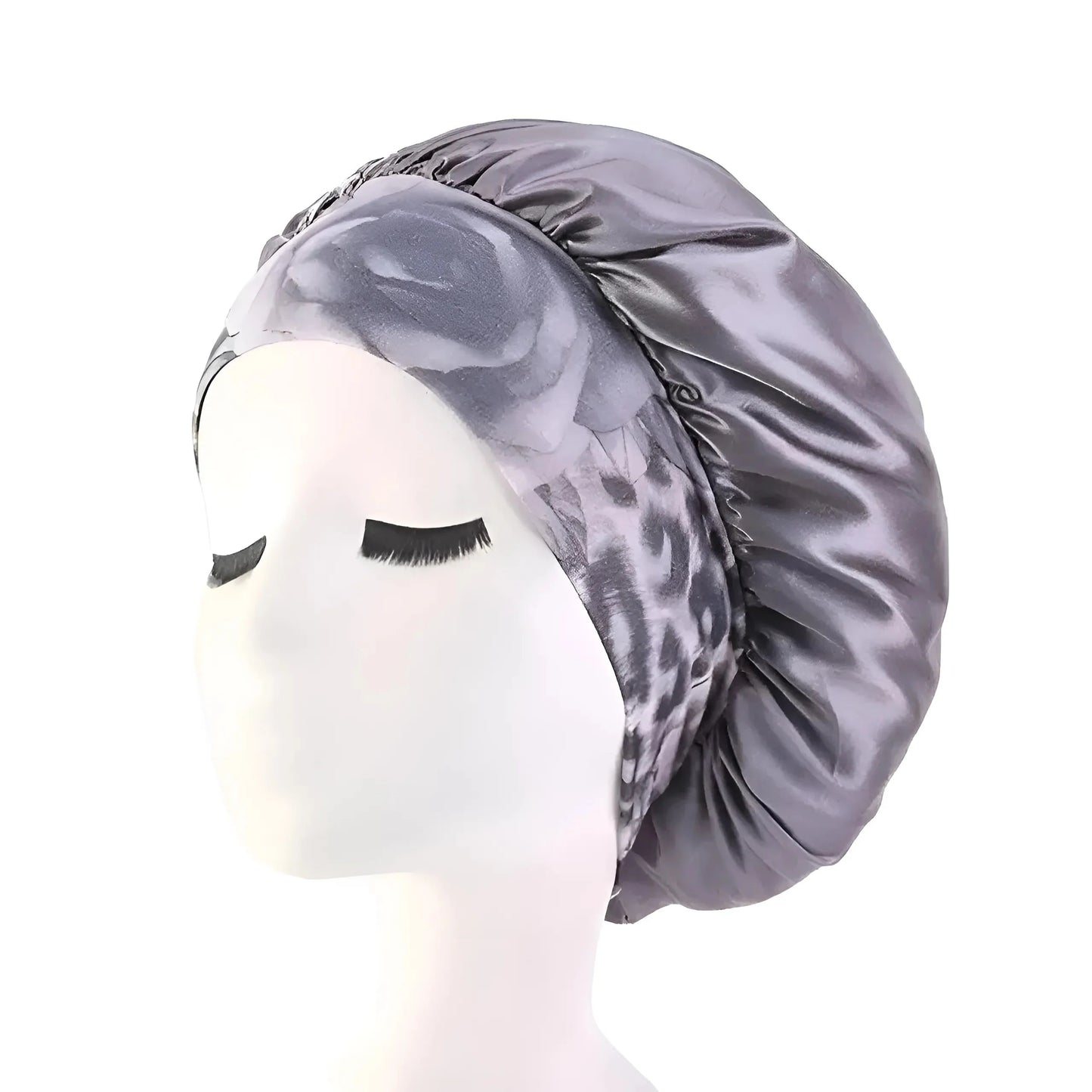 Grigio Cappello da notte in satin con ampia fascia elastica