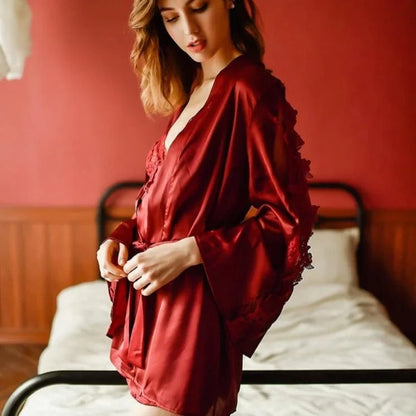 Kimono da donna con maniche a fiore - rosso / s/m