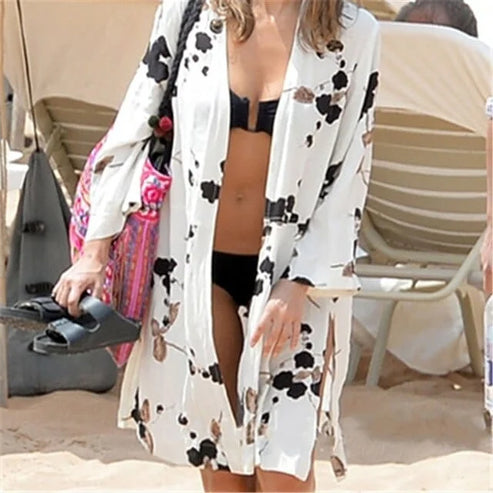 Kimono da spiaggia a maniche lunghe - bianco / universale