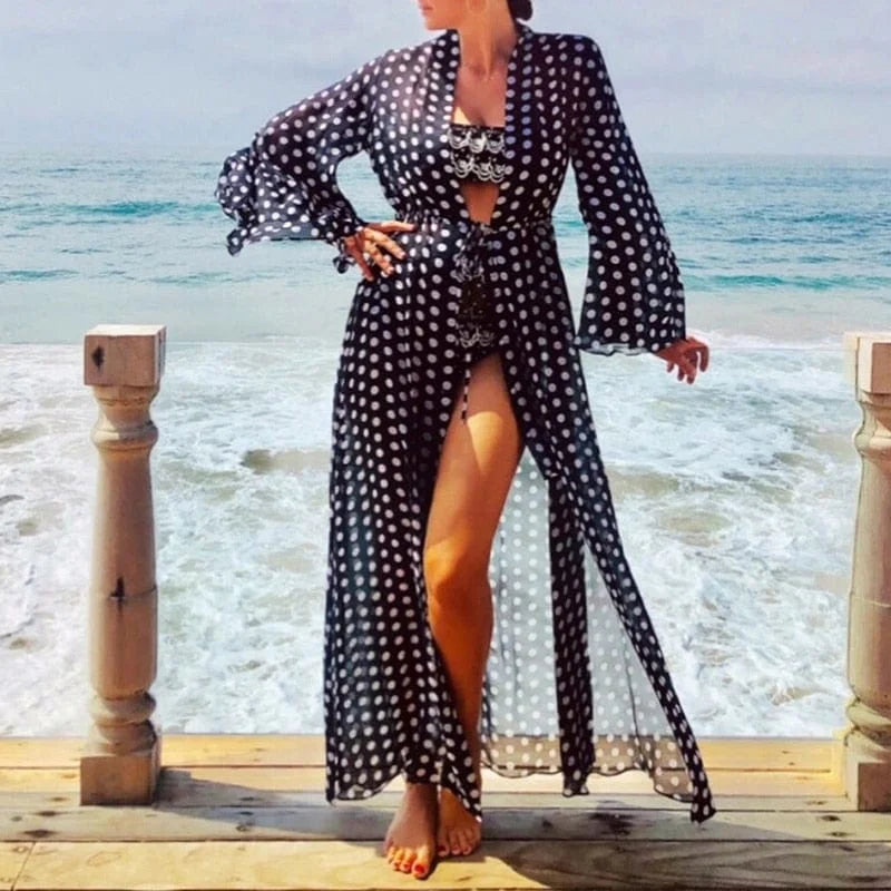 Kimono da spiaggia a pois - nero / universale