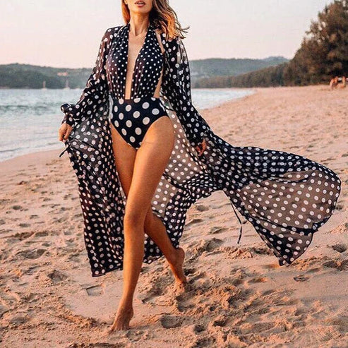 Kimono da spiaggia a pois - nero / universale