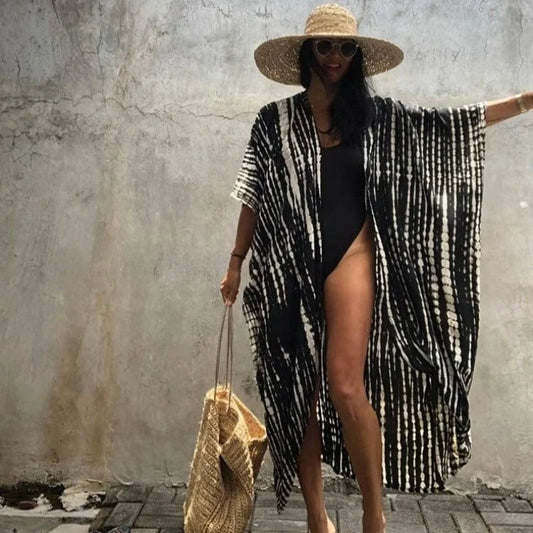 Kimono da spiaggia a righe - nero / universale