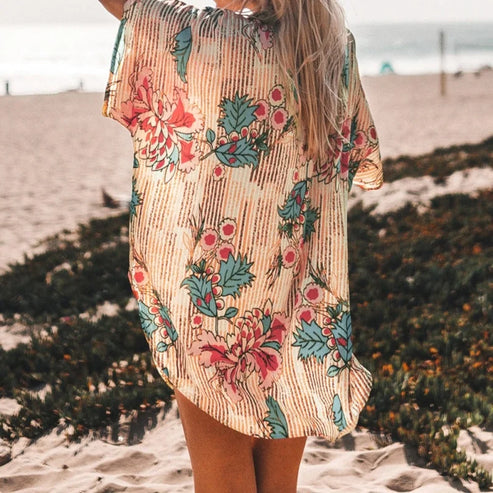 Kimono da spiaggia a taglio camicia - beige / universale