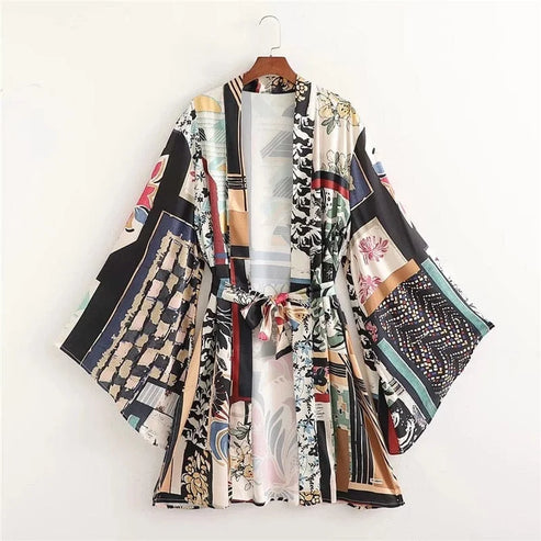 Kimono da spiaggia colorato - beige / s
