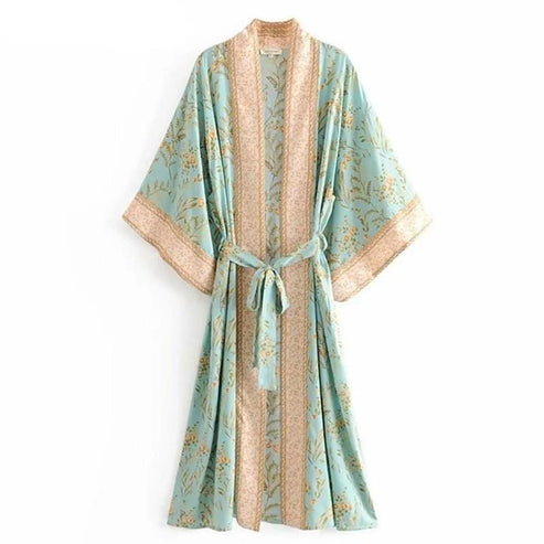 Kimono da spiaggia con dettagli - turchese / universale