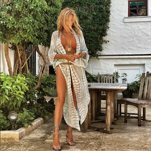 Kimono da spiaggia con motivo animalier - beige / s