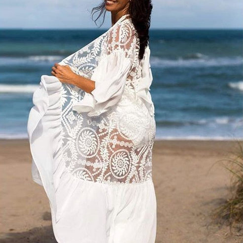 Kimono da spiaggia in pizzo - bianco / universale