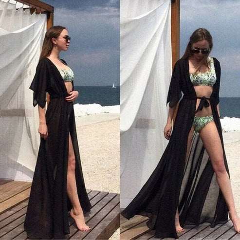 Kimono da spiaggia lungo - nero / universale