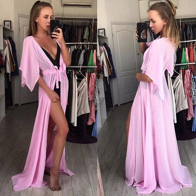 Kimono da spiaggia lungo - rosa / universale