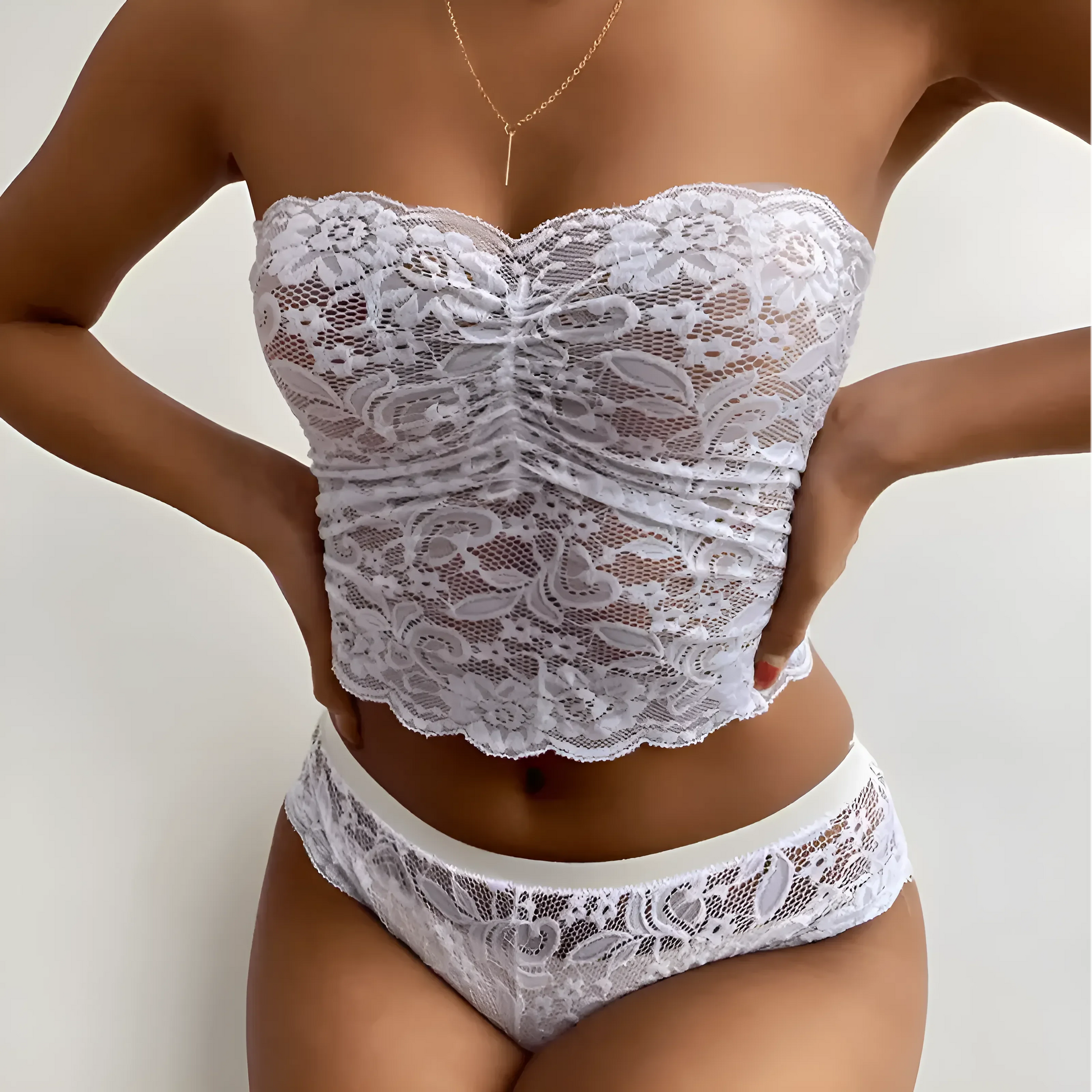  Set di Lingerie in Pizzo con Top Stile Corsetto