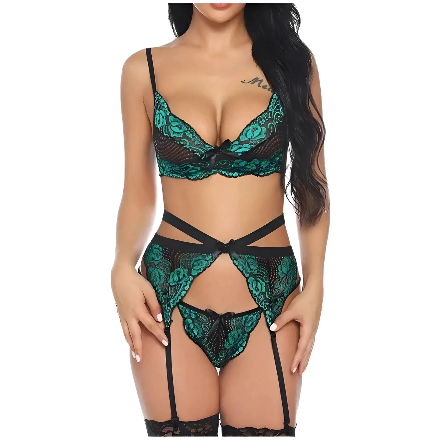  Set di Lingerie in Pizzo con Cintura Reggicalze