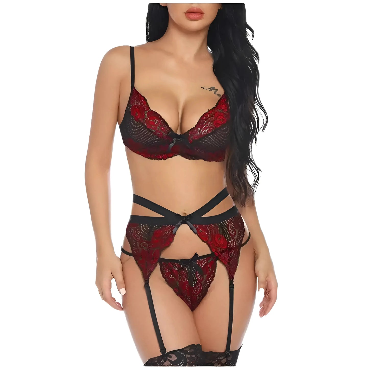  Set di Lingerie in Pizzo con Cintura Reggicalze