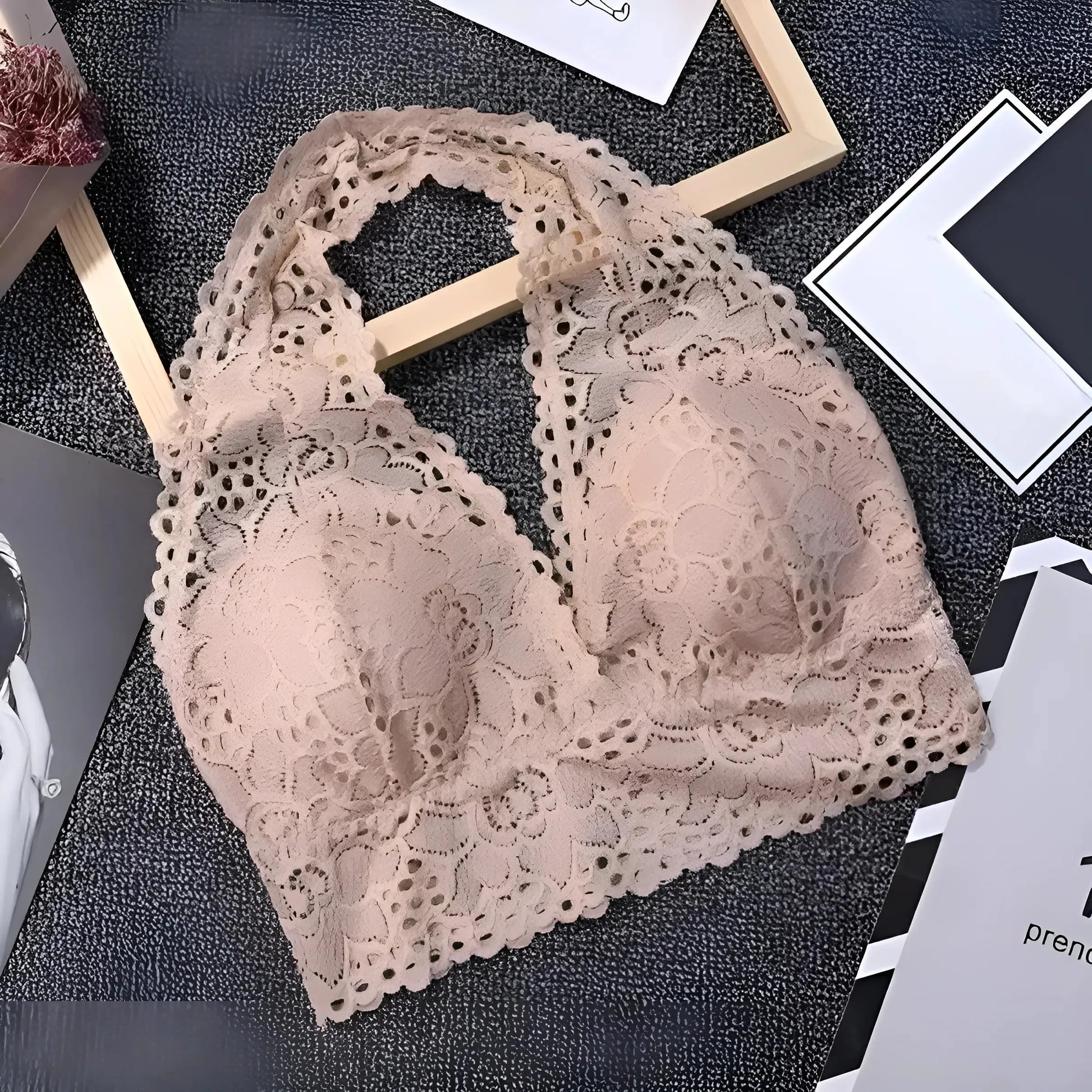 Reggiseno Halter con Collo in Pizzo