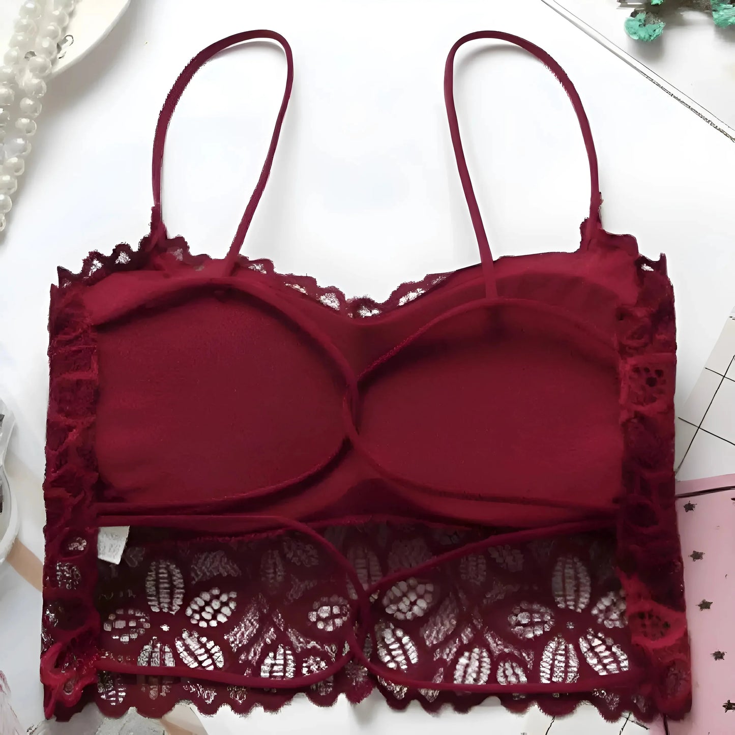  Bralette Push-Up in pizzo con design a vita bassa