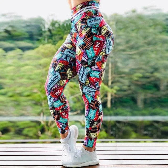 Leggings sportivi con motivi colorati - rosso / s