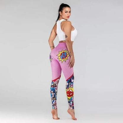 Leggings sportivi con stampa a fumetti - rosa / s