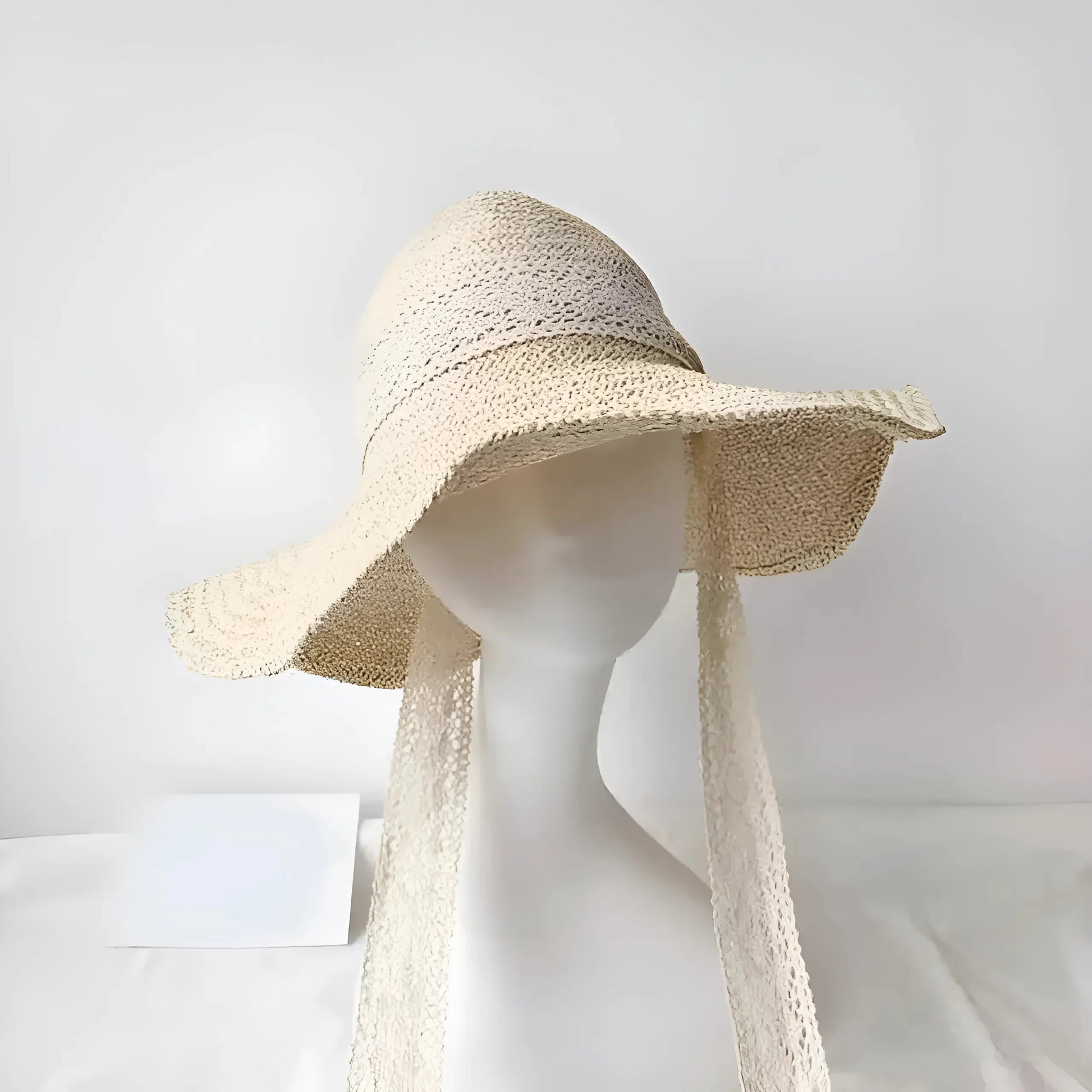 Beige Chiaro Cappello da spiaggia con nastro di pizzo