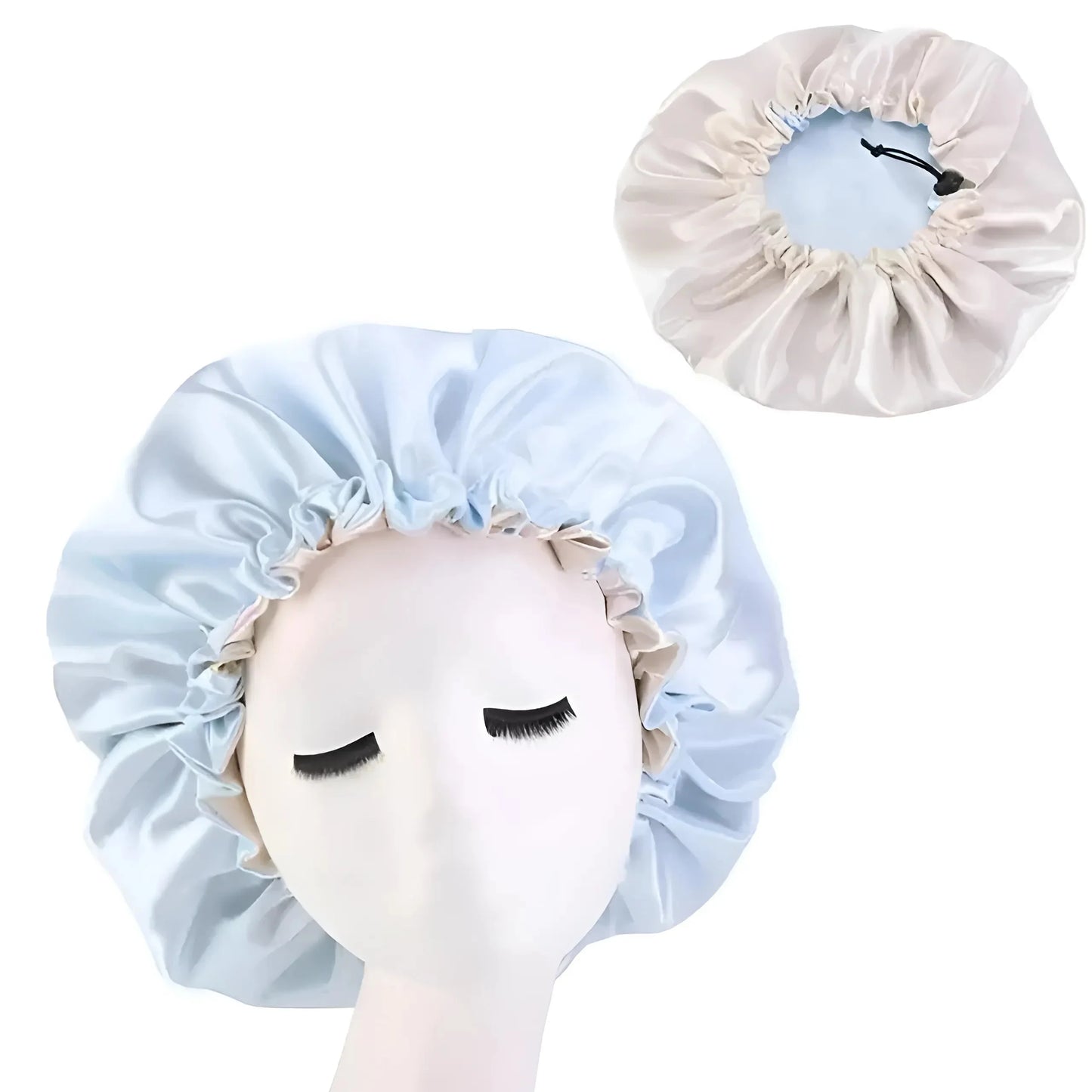 Azzurro Cappello da Notte in Satin - Fascia per Capelli in Satin Regolabile