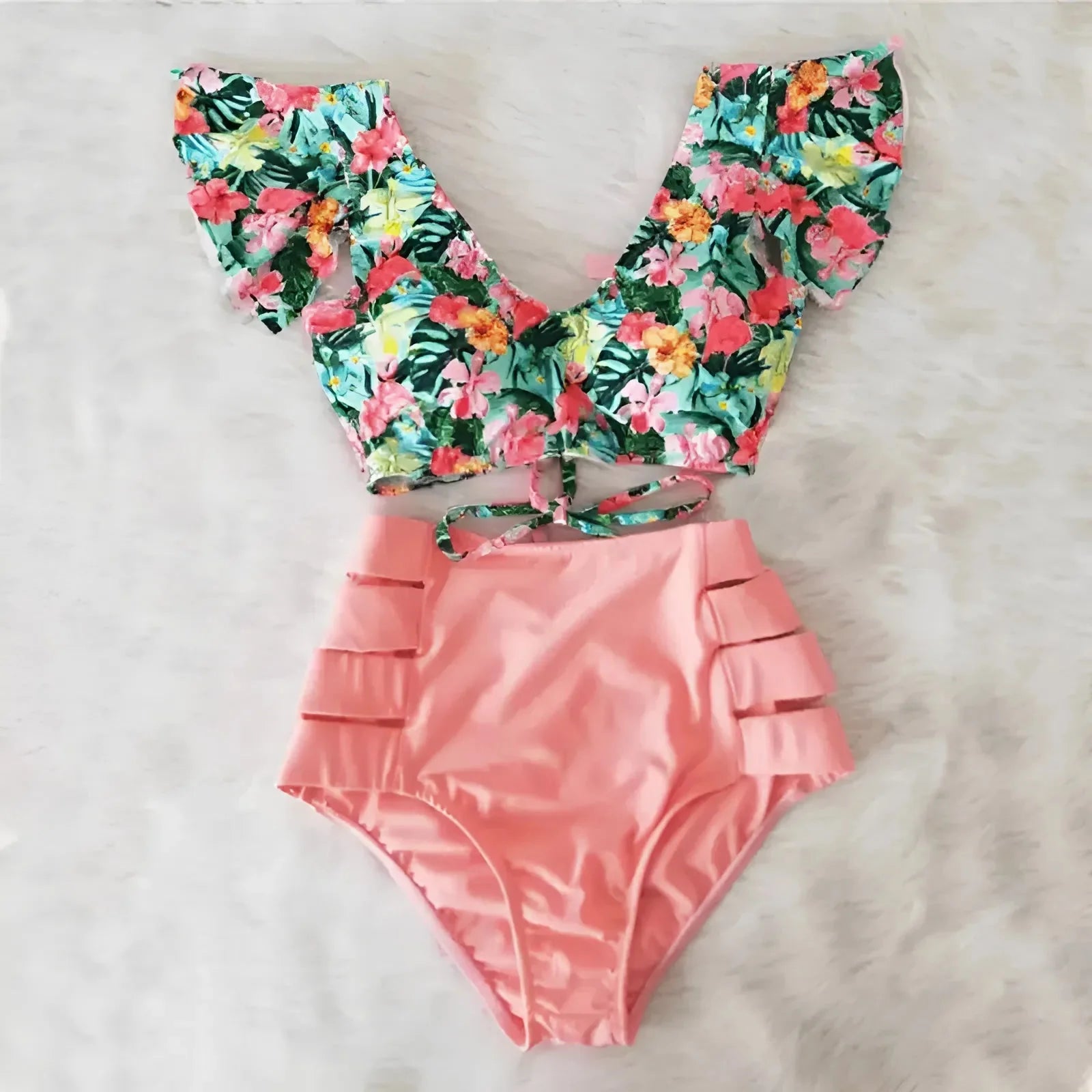 Rosa Chiaro Costume da bagno a due pezzi con top decorativo