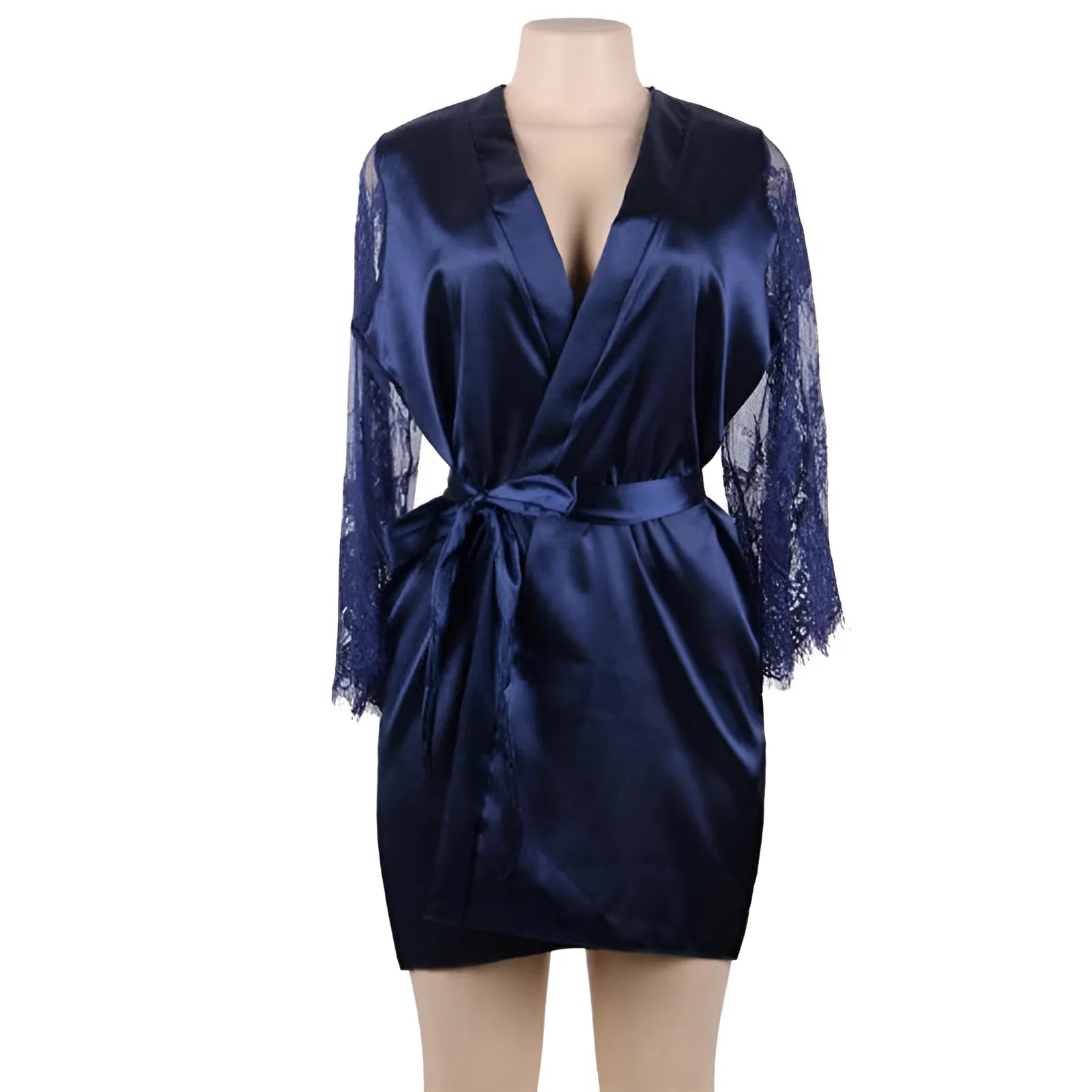 Blu Marino Robe con Maniche in Pizzo in Taglie Comode