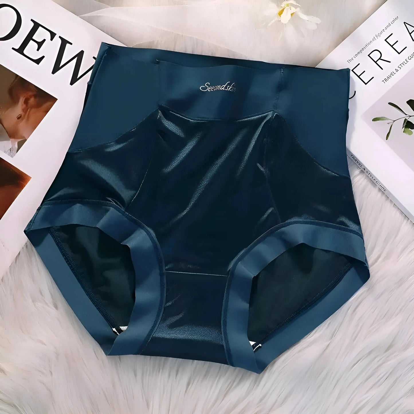 Blu Marino Mutandine in Satin a Vita Alta