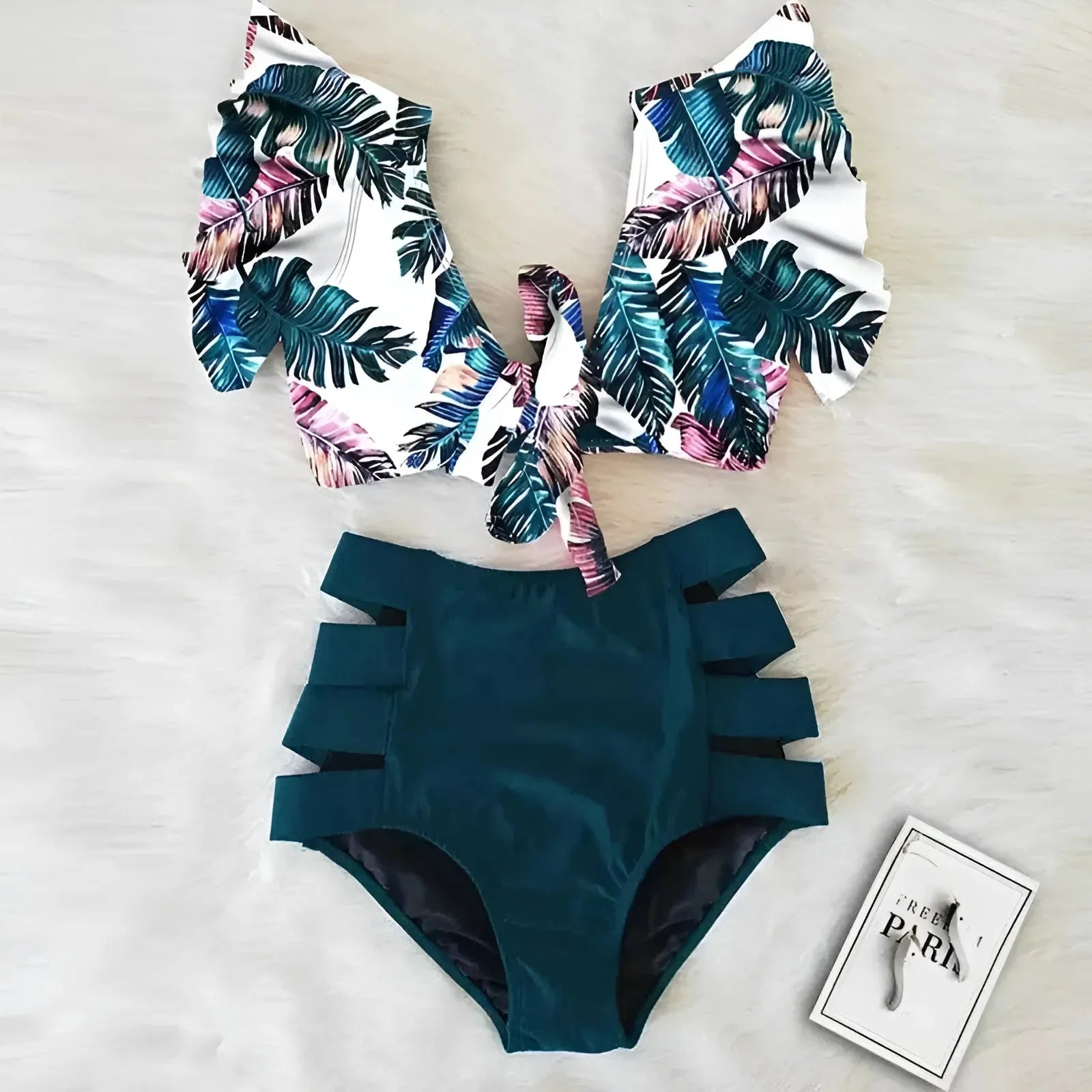 Blu Marino Costume da bagno a due pezzi con top decorativo
